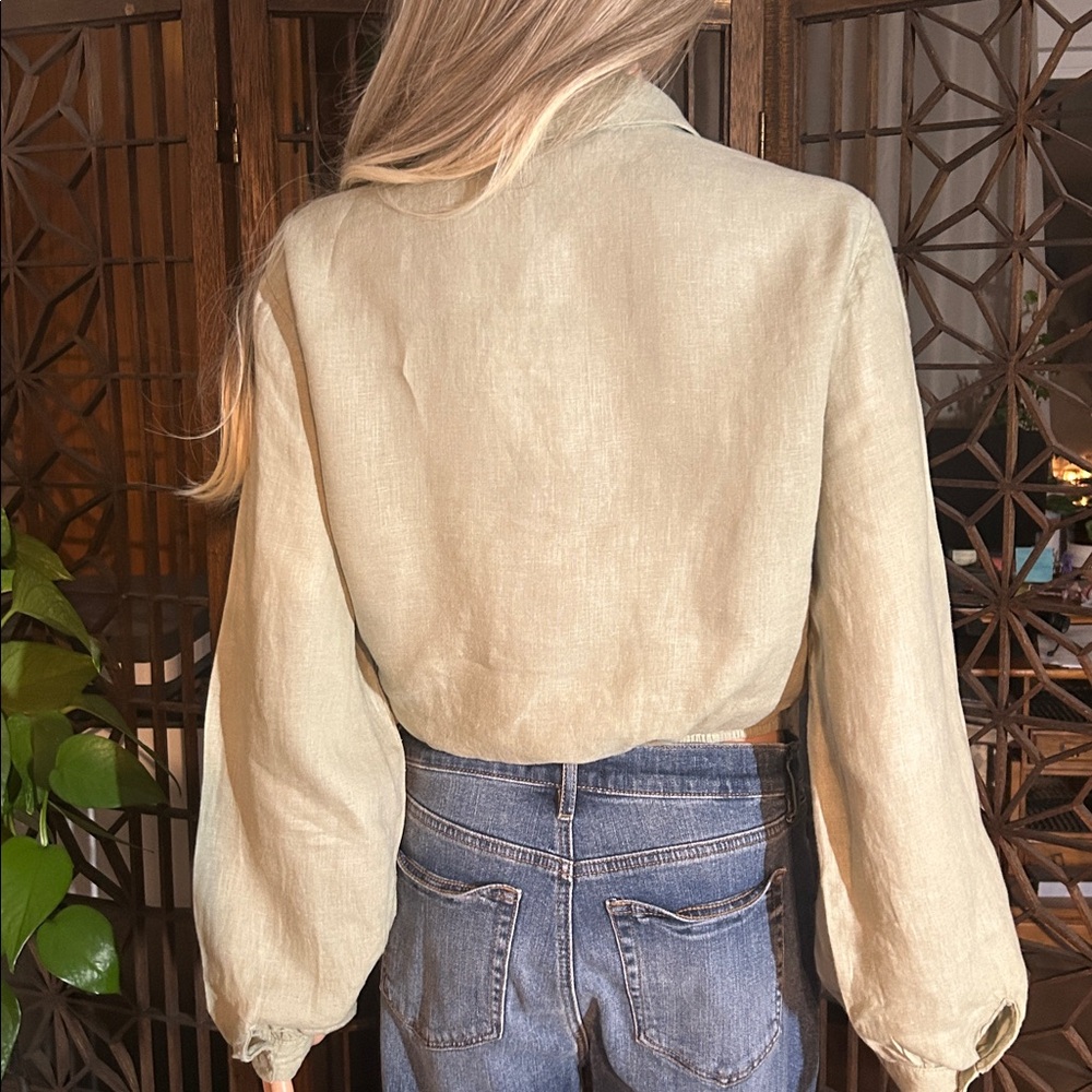 NWT ZARA LINEN SIDE TIE BLOUSE L - Picture 9 of 14